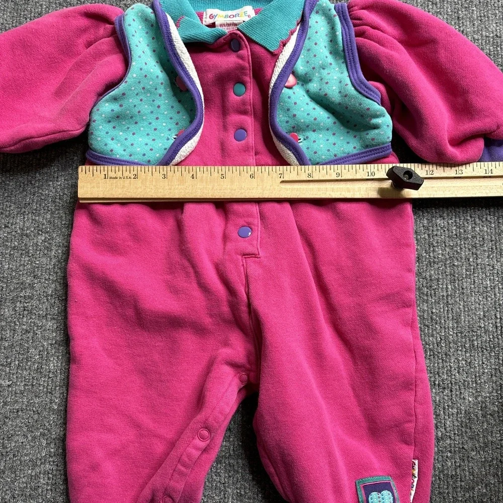 Vintage 90s Gymboree Girl Romper Pink Dots Vest Purple Pink Rainbow Tag Infant